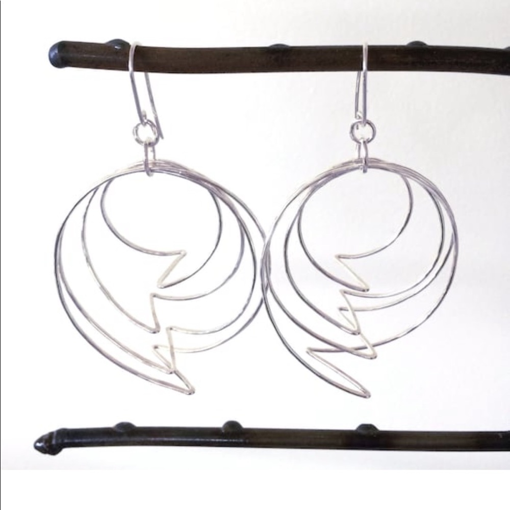 Sterling Silver Lightning Bolt Dangle Hoop Earrings Brand New Handmade